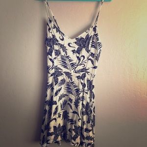 Short Open Back Dress White with Blue Design